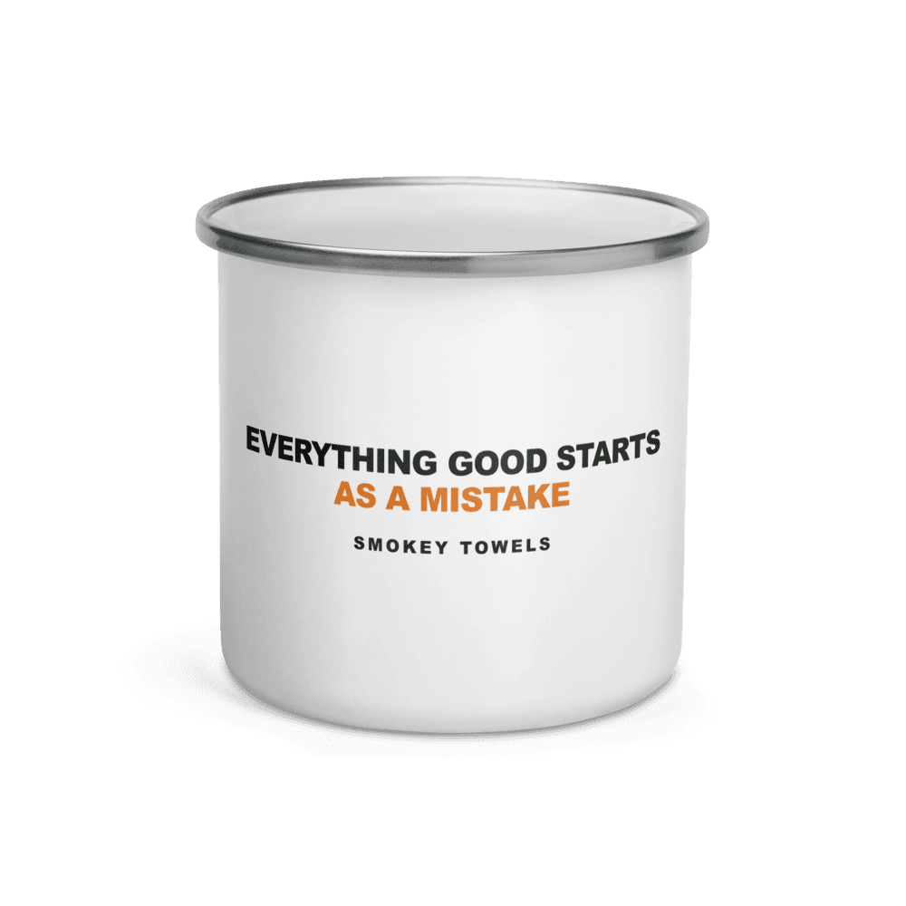 Smokey Towels Enamel Camp Mug in White — default / front